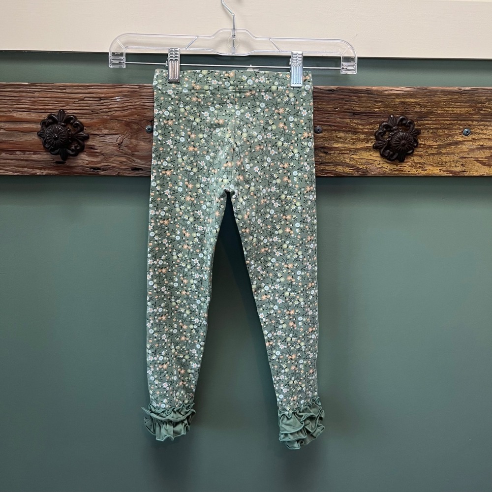 Matilda Jane Girls Sage Green Floral Ruffle Hem Leggings Size 6 Stretch Pants - Picture 4 of 4